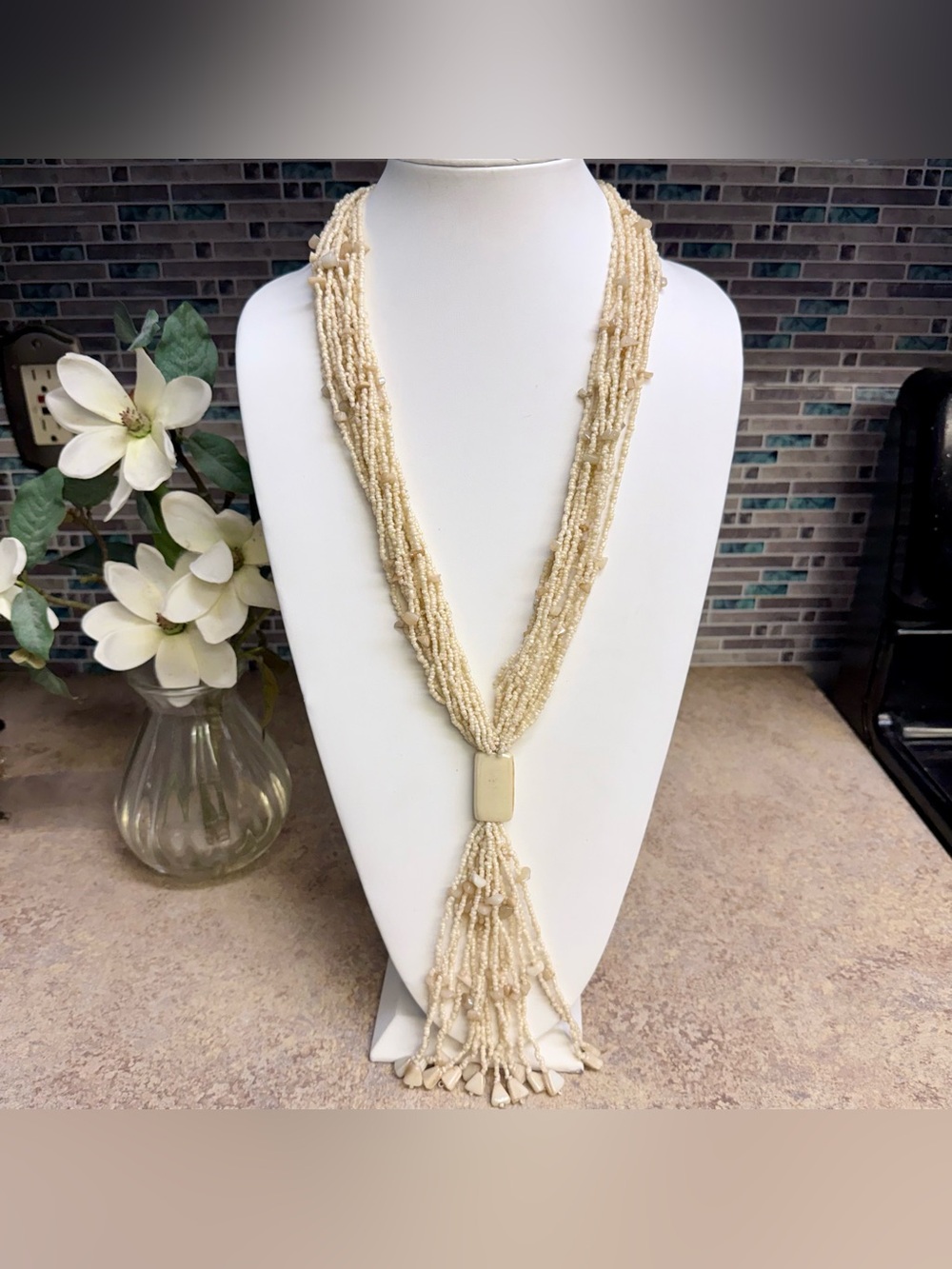 Multi strand bohemian beaded statement necklace